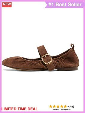 Women's Ruched Ballet Flats Faux Suede Mary Jane Shoes